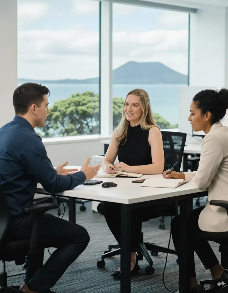 Lawyer discussing a joint venture with clients Lawyer discussing a joint venture with clients